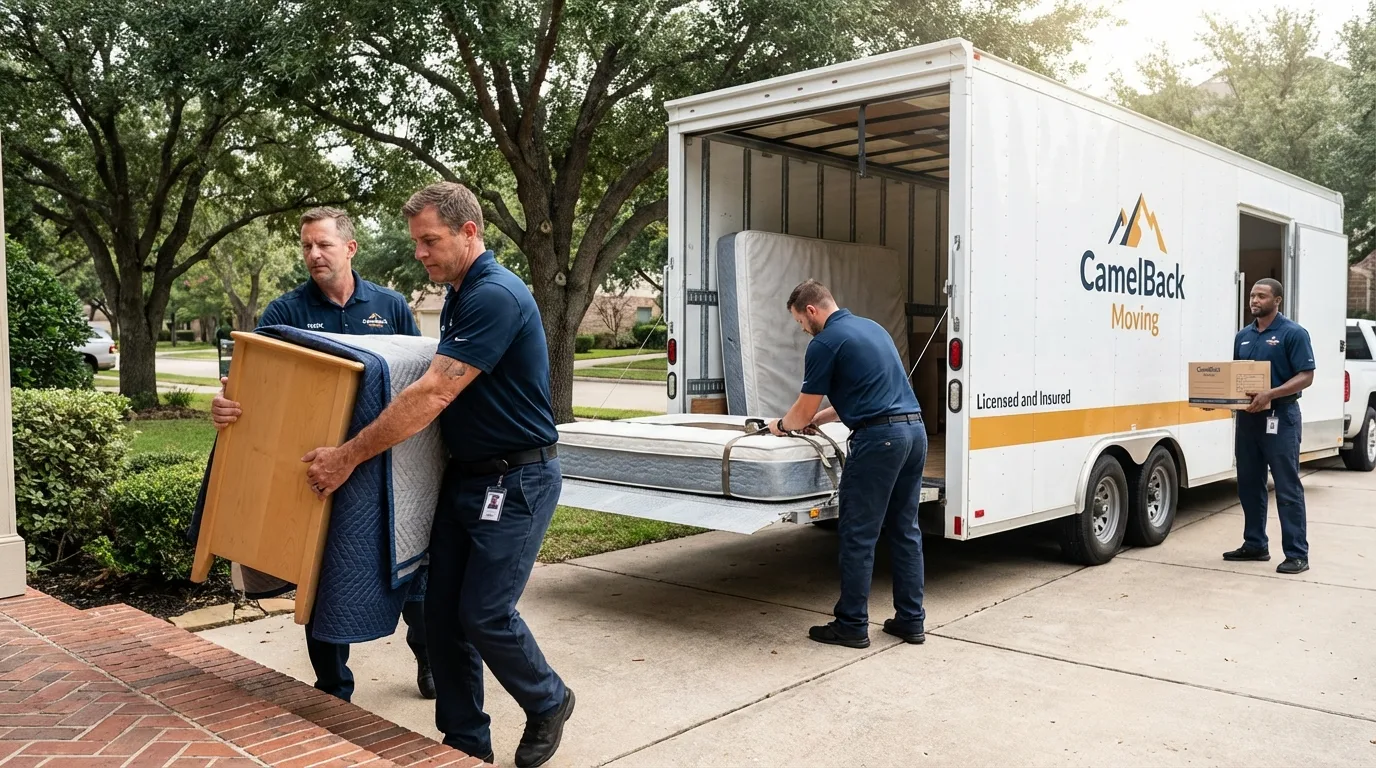 Crew loading residential truck for cross-state move from Lake Odessa, MI