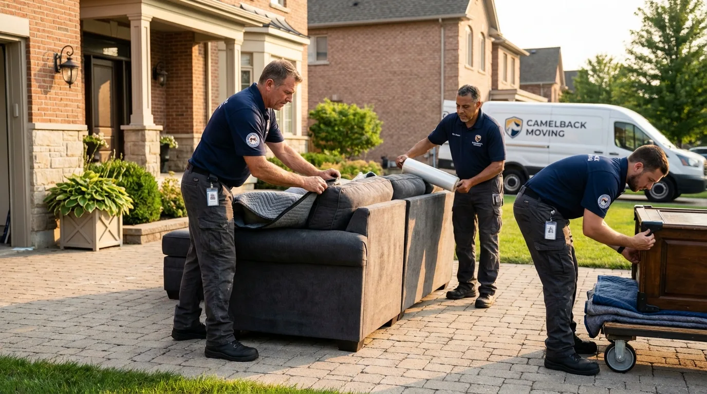Large estate moving crew wrapping furniture in Lake Odessa, MI